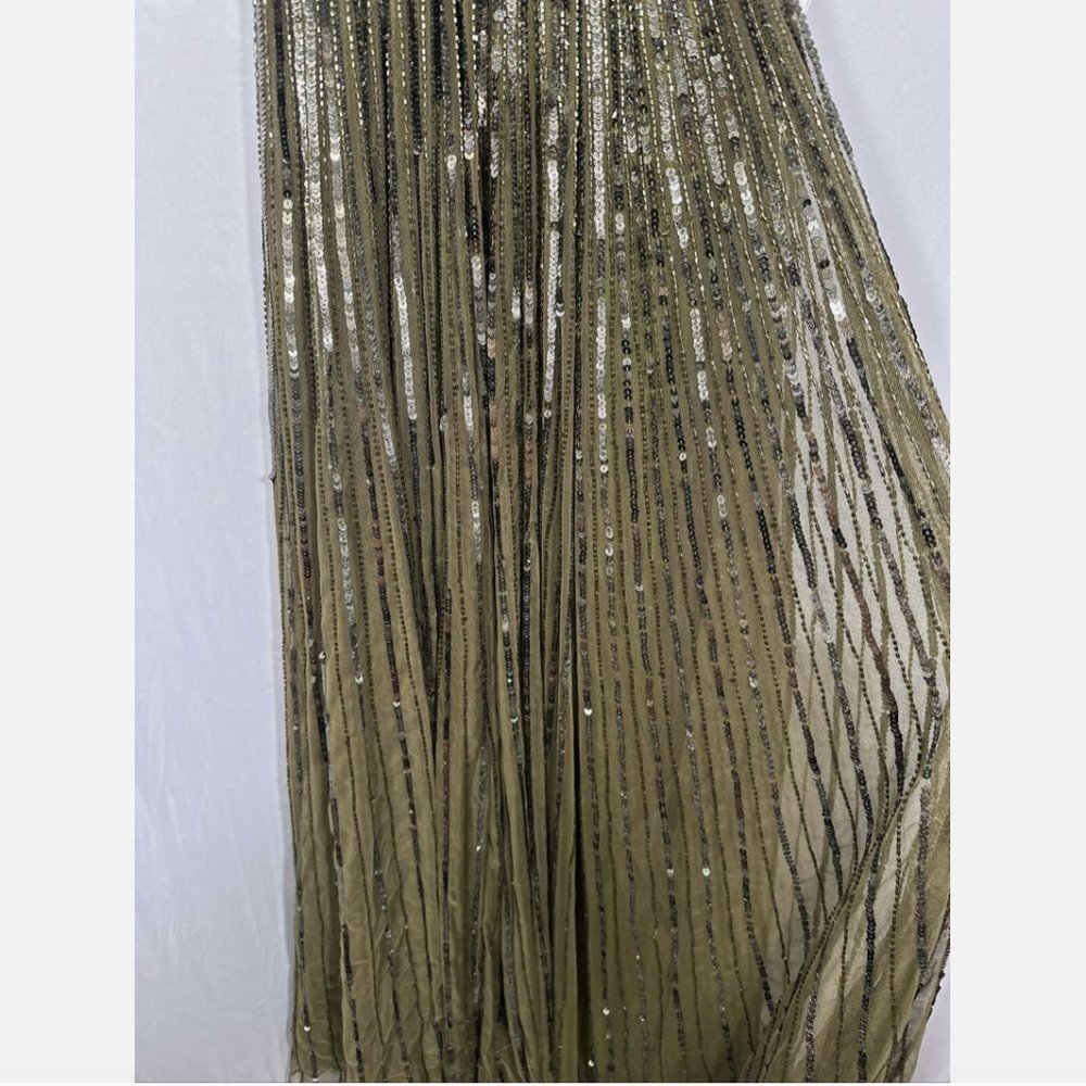 NEW $698 Mac Duggal [ 4 ] Short Sleeve Ombre Sequined‎ Evening Gown Olive #Q548 - Picture 7 of 16